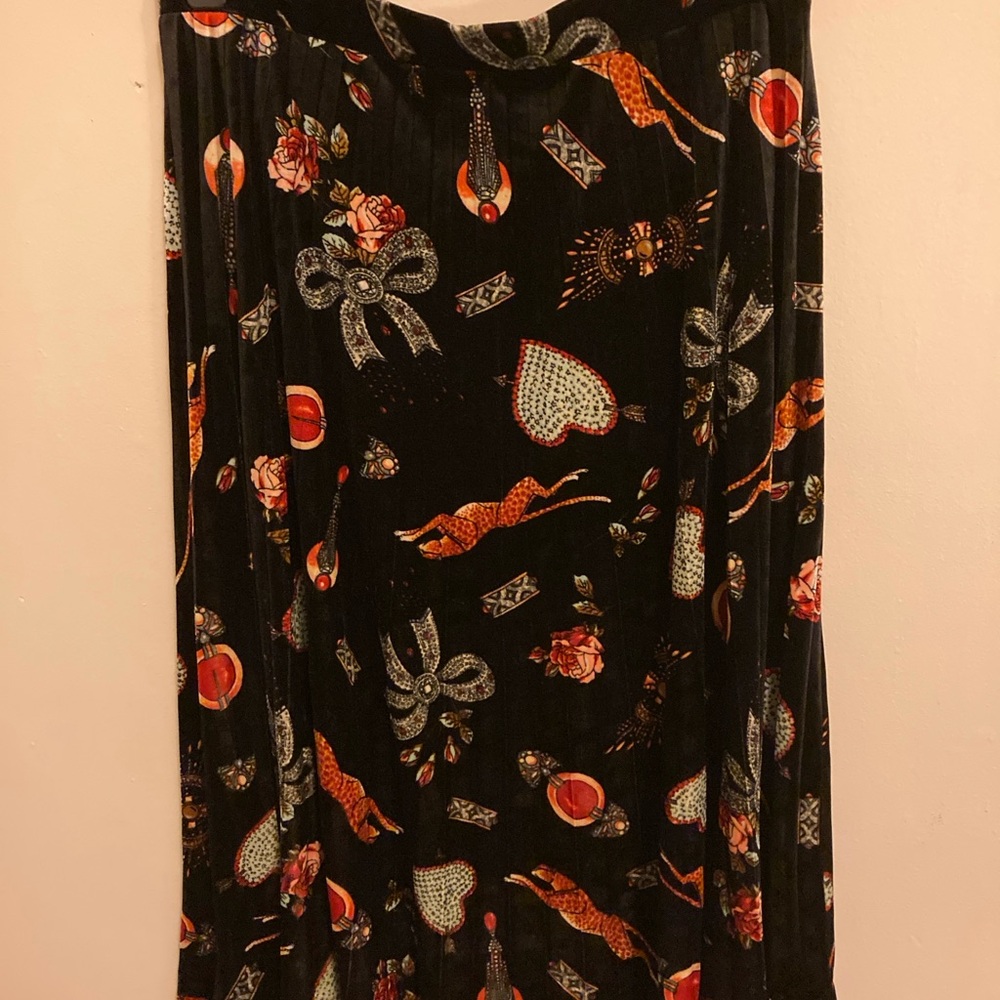 Anthropologie Black Midi Skirt with Colorful Print